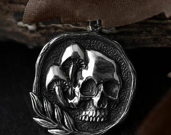 925 Sterling Silver Skull Pendant with Mushroom | Skull mushroom Pendant | Skull Pendant For Gift | mushroom Skull Charm | Gothic Jewellery