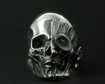 Sterling Silver Skull Ring - Gothic Anatomy, Handmade Jewelry