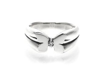 Sterling Silver Butterfly Ring, Dainty Stone Accent