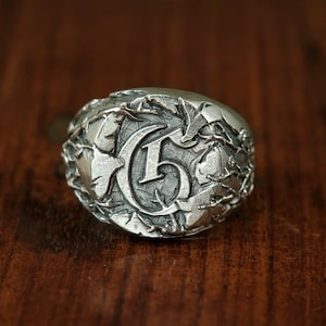 Anillo de sello con inicial, anillo de plata de ley 925, anillo de sello personalizado, anillo de sello de plata, anillo de sello de plata de ley, anillo de sello grabado