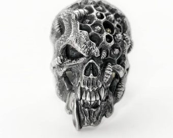 Anillo de calavera de plata de ley 925 hecho a mano / Joyería Memento Mori