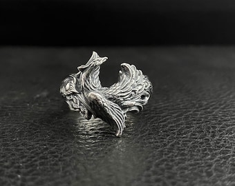 Sterling Silver Phoenix Ring, Mythology Jewelry, Fire Bird Ring