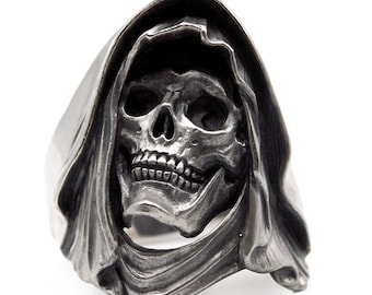 Mit Kapuze Schädel Ring - Sterling Silber Gothic Ring - Silber Schädel Ring - Biker Ring - Herren Schmuck - Einzigartige Skelett Ringe - Schädel Schmuck