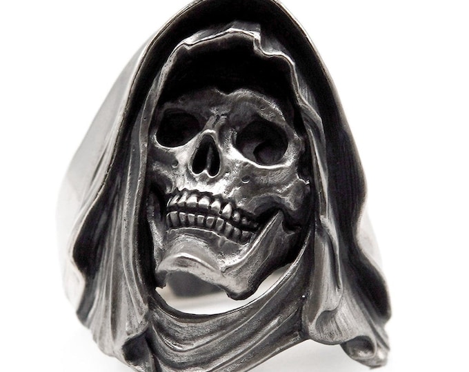 Hooded Skull Ring - Sterling Silver Gothic Ring - Silver Skull Ring - Biker Ring - Men's Jewelry - Unique skeleton rings - Skulls jewelry