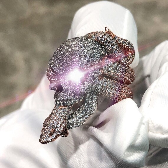 Iced Out Snake Skull Ring, 925 Sterling Silver, Gothic Jewelry - Etsy
