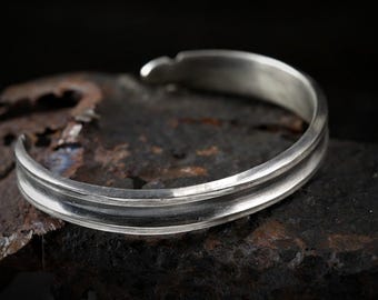 Sterling Silver Mens Bangle | Handmade Adjustable Bracelet