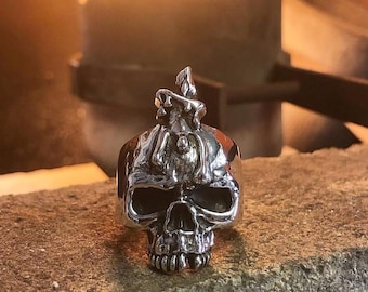 925 Sterling Silver Skull Ring, Gothic Biker Jewelry, Handmade
