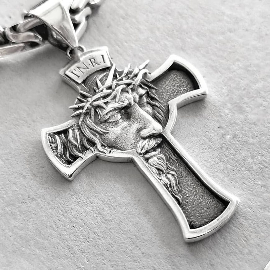 Jesus Crucifix Pendant Necklace. Religious Mens Pendant. Christ Cross