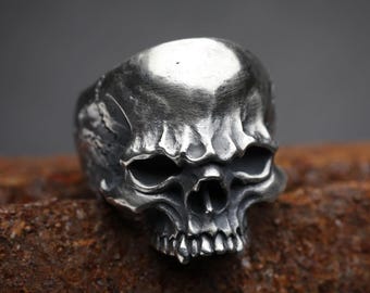 Anillo de calavera de plata esterlina, joyería gótica punk, regalo para él