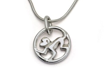 Feilok Collana Luna E Scimmia In Argento 925 Con Zirconi – Lunghezza 40+3 Cm, Regalo Con Pochette - 3