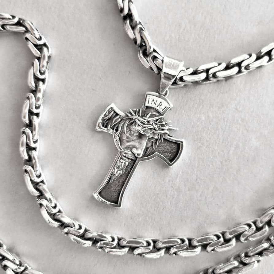 Jesus Crucifix Pendant Necklace. Religious Mens Pendant. Christ Cross