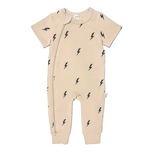 ROMP Short Sleeve Jumpsuit - Lightning Bolts | Zip Up Gender Neutral Unisex Baby Toddler Girl Boy Clothes Trendy Cool Baby Footless Romper