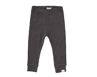 Graphite Ribbed Leggings: Organic Cotton Baby Toddler Pants