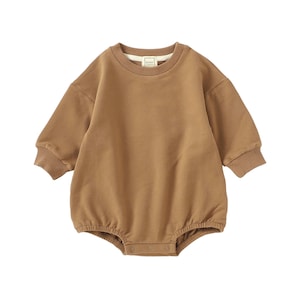 ROMP Organic Cotton Oversized Sweater Romper, Baby & Toddler Gender Neutral Sweatshirt Bubble Onesie Bodysuit, Baby Shower Gift