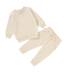 ROMP-joggingbroekset - haver | Biologische katoenen genderneutrale unisex babymeisje jongen peuterkleding 2-delige joggingbroek met lange mouwen outfitset
