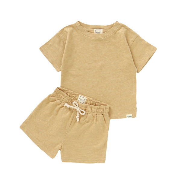 ROMP Slub Shorts Set - Sunshine | Baby Toddler Summer Tshirt Shorts Set Organic Cotton Cute Neutral Baby Clothes Baby 2 Piece Outfit Set