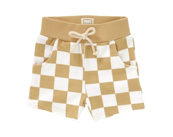 Karierte Bio-Baumwolle Baby Shorts: Khaki Gender Neutral Kleinkind Shorts
