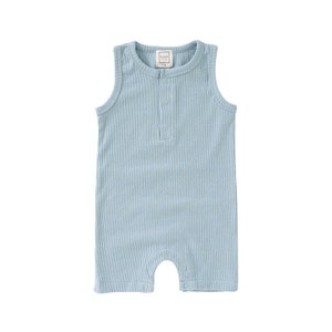 ROMP Tank Shortie - Sky | Gender Neutral Unisex Baby Girl Baby Boy Toddler Baby Clothes Baby Shower Gift Ribbed Organic Cotton Baby Romper