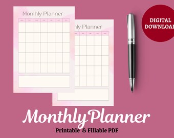 Monthly Planner on One Page, Monthly Organizer, Monthly Agenda, Month at a Glance, Printable & Fillable, A4/A5/Letter/Half, Monthly planner