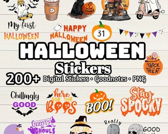 Halloween Planner Stickers: 200+ Spooky Digital Stickers (Goodnotes, PNG)