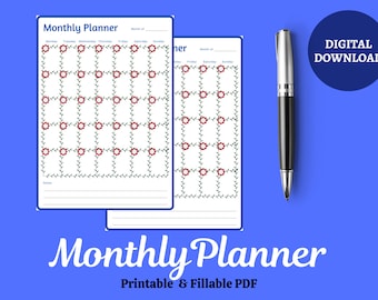 Druckbarer Monatsplaner: Florales Design, ausfüllbares PDF (A4)