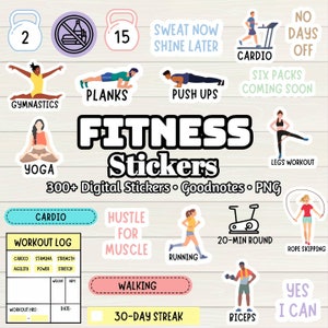 Fitness Digital Stickers: Workout Planner, Goodnotes PNG (300+)