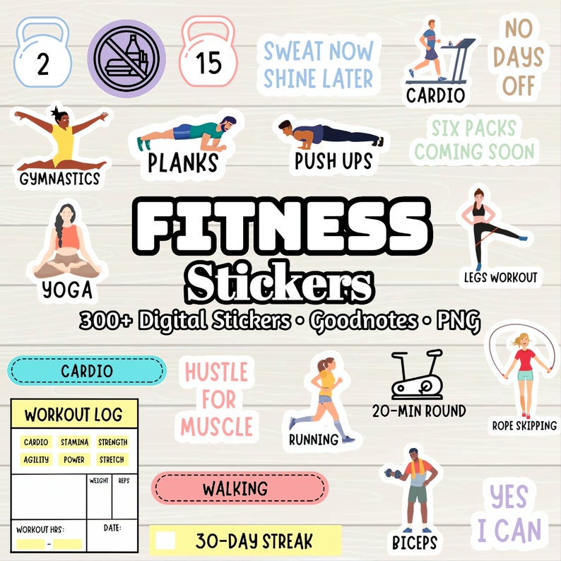 Fitness Digital Stickers: Workout Planner, Goodnotes PNG (300+) - Etsy