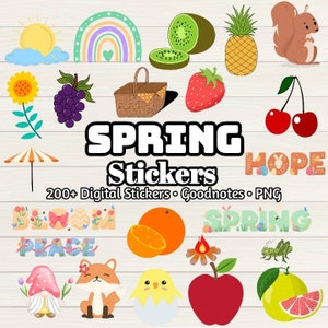 Spring Digital Stickers - 200+ Goodnotes file, Pre-Cropped Individuals, PNGs Digital Stickers, Pre-cropped iPad Stickers,