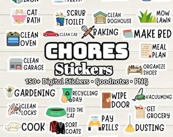 Chores Digital Stickers - 150+ Stickers, Goodnotes file, Pre-Cropped Individuals, PNGs Digital Stickers, Pre-cropped iPad Stickers