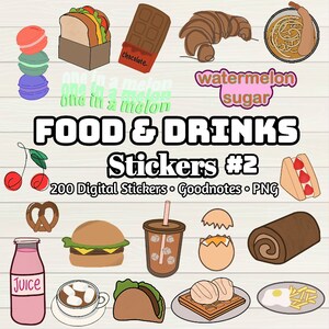 Food and Drink  2 of 3 Digital Stickers - 200 Stickers, Goodnotes file, Pre-Cropped Individuals, PNGs Digital, Pre-cropped iPad Stickers