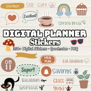 Digital Planner 2 Digital Stickers  - 350+ Stickers, Goodnotes file, Pre-Cropped Individual, PNGs Digital Stickers, Pre-cropped iPad Sticker