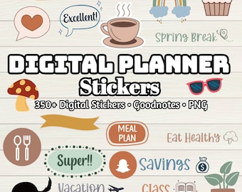 350+ Digital Planner Stickers: Pre-Cropped Goodnotes PNGs (Digital Download)