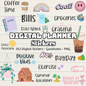 Digital Planner Digital Stickers - 350+ Stickers, Goodnotes file, Pre-Cropped Individuals, PNGs Digital Stickers, Pre-cropped iPad Stickers