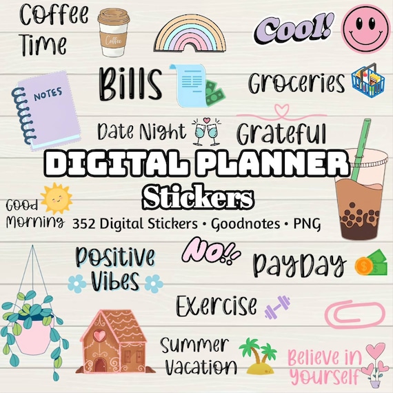 350+ Digital Planner Stickers: Pre-Cropped Goodnotes PNGs (Digital Download)
