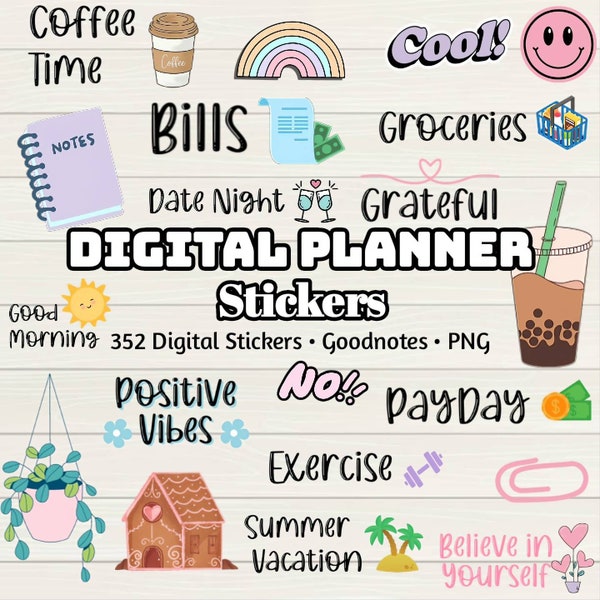 Digital Planner Digital Stickers - 350+ Stickers, Goodnotes file, Pre-Cropped Individuals, PNGs Digital Stickers, Pre-cropped iPad Stickers