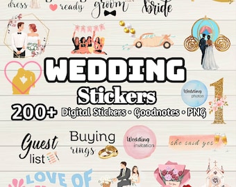 200+ Wedding Digital Stickers: Goodnotes, PNG Files (Pre-Cropped)