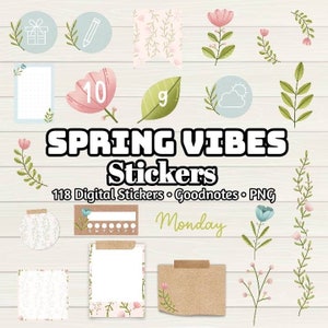 Spring Vibes Digital Stickers - 100+ Goodnotes file, Pre-Cropped Individuals, PNGs Digital Stickers, Pre-cropped iPad Stickers,