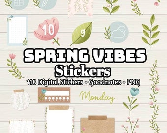 Spring Digital Stickers: 118+ Floral Planner Stickers (Goodnotes, PNG)