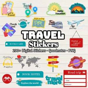Travel Digital Stickers - 200+ Stickers, Goodnotes file, Pre-Cropped Individuals, PNGs Digital Stickers, Pre-cropped iPad Stickers