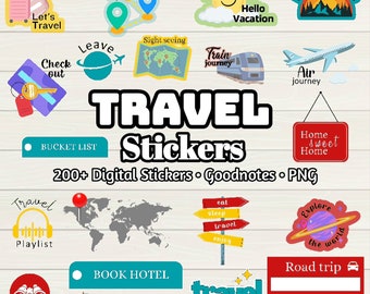 Travel Digital Stickers - 200+ Stickers, Goodnotes file, Pre-Cropped Individuals, PNGs Digital Stickers, Pre-cropped iPad Stickers