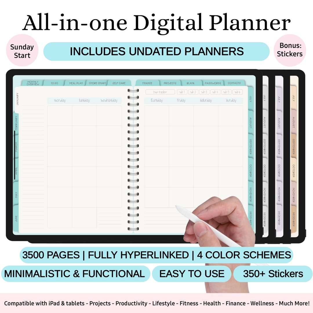 Undated Premium Digital Planner and Undated iPad Goodnotes, 350 PNG Pre ...