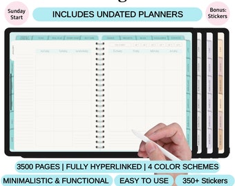 Undated Digital Planner: Goodnotes Ipad with 350+ Stickers (PNG)