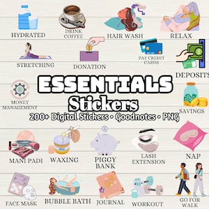 Essentials Digital Stickers - 242 Stickers, Goodnotes file, Pre-Cropped Individuals, PNGs Digital Stickers, Pre-cropped iPad Stickers
