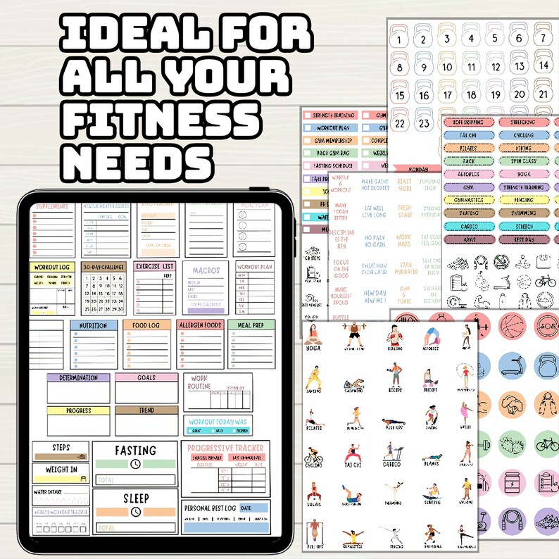 Fitness Digital Stickers: Workout Planner, Goodnotes PNG (300+) - Etsy
