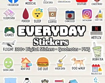 Everyday Digital Stickers - 300+ Stickers, Goodnotes file, Pre-Cropped Individuals, PNGs Digital Stickers, Pre-cropped iPad Stickers