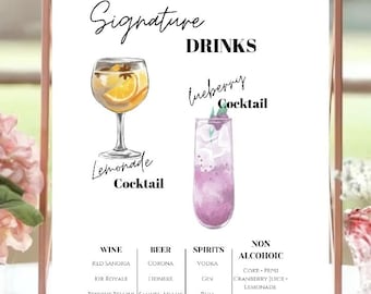 Wedding Signature Drink Sign Template: Minimalist Bar Menu (Digital Download)