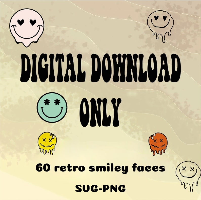 60 Retro Smiley Face Stickers: Digital Planner PNG SVG (pre-cropped) - Etsy