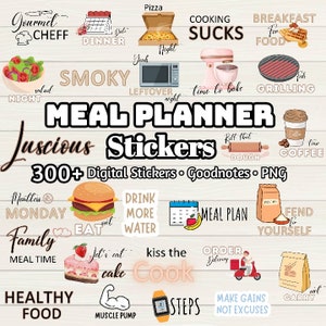 Meal Planner Digital Stickers Cooking - 350+ Stickers, Goodnotes file, Pre-Cropped Individuals, PNGs Digital Stickers, iPad Stickers