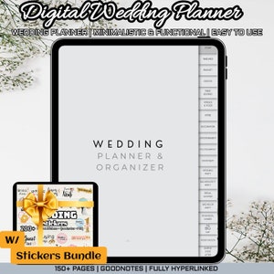 Digital Wedding Planner with Digital Wedding Stickers Bundle, Ipad Goodnotes, Wedding Organizer, Samsung, Marriage Planner Digital Dated V1