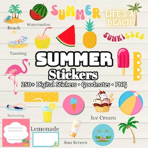 Summer Digital Stickers - 260+ Stickers, Goodnotes file, Pre-Cropped Individuals, PNGs Digital Stickers, Pre-cropped iPad Stickers